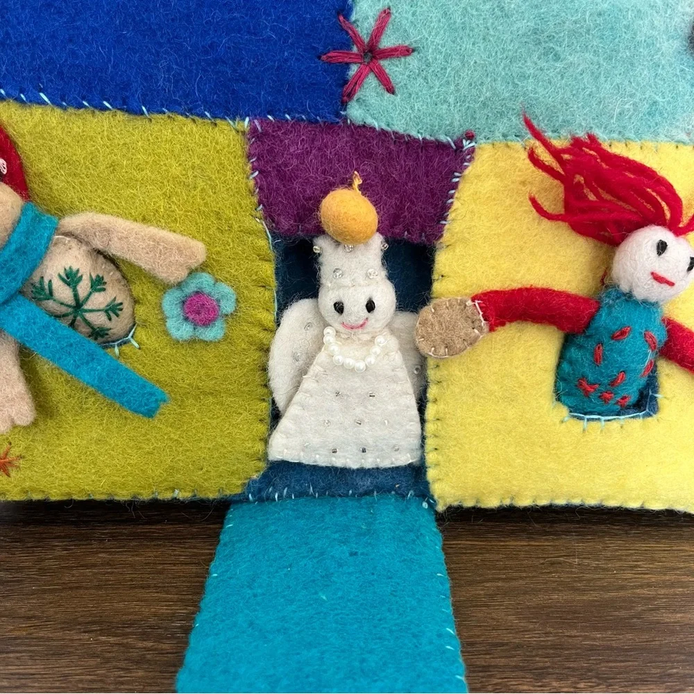 Handmade Felt Patchwork Backpack with Fun Characters and Hidden Angel Blue Rare